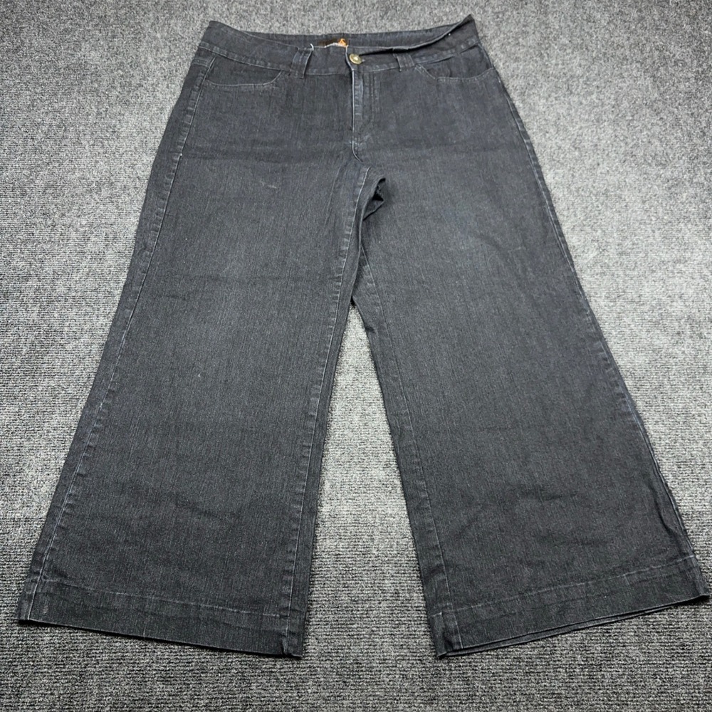 Ashley Stewart Wide Leg Jeans Black Dark Wash Plus Size 18W High Rise Denim
